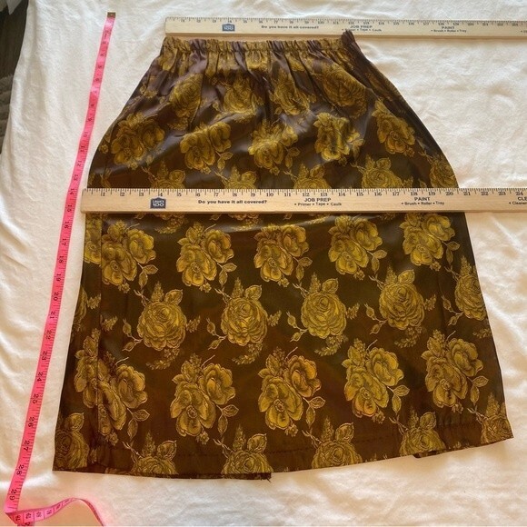 Vintage NONA Fashion USA Shimmer Gold Floral 2 Piece Jkt Ruffles Midi SZ M - Picture 8 of 10